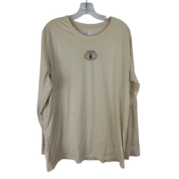 Dutch Bros Men's Long Sleeve Tan Shirt Size XL It's All Good Globe Logo Top - Picture 1 of 6